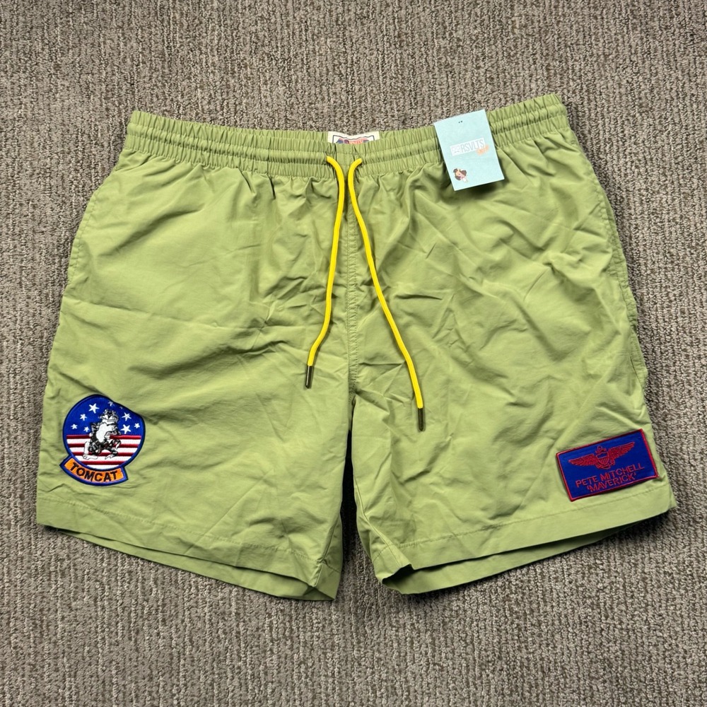 RSVLTS Top Gun Maverick Swim Trunks XL Green Pete Mitchell Tomcat Patch Shorts